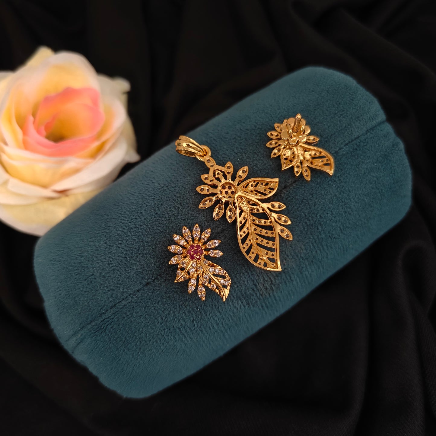 92.5 SILVER CZ STONE EARRINGS WITH LOCKET-SET -RCMB020