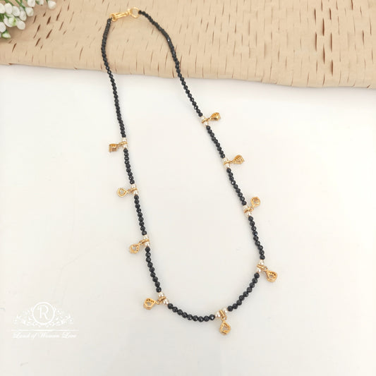 92.5 SILVER BLACK BEADS WITH CZ STON PENDANTS CHAIN -RC H1067