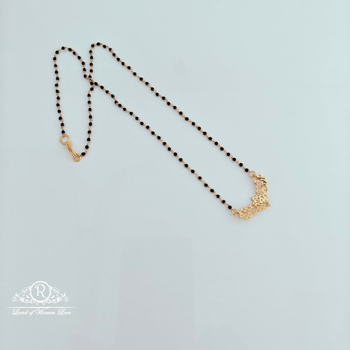 92.5 Silver with gold polish Black Beads with mala locket -RCCP468-10