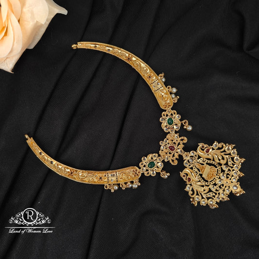 92.5 silver Lakshmi Devi and peacock design kante with hangings-RCMB045