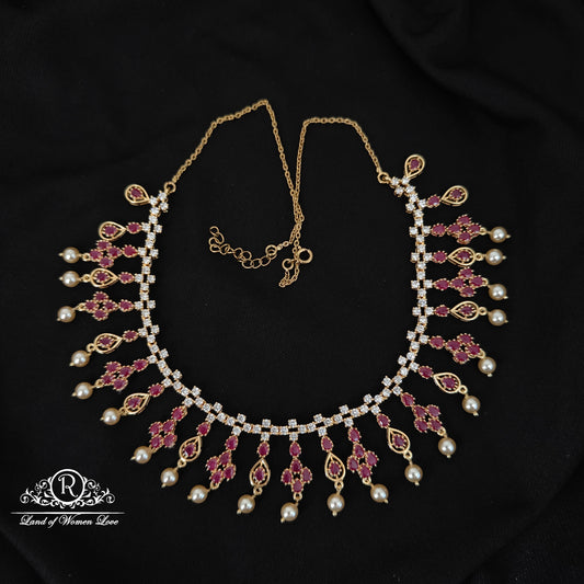 92.5 SILVER RUBY NECKLACE WITH EARRINGS SET-RCP183-1