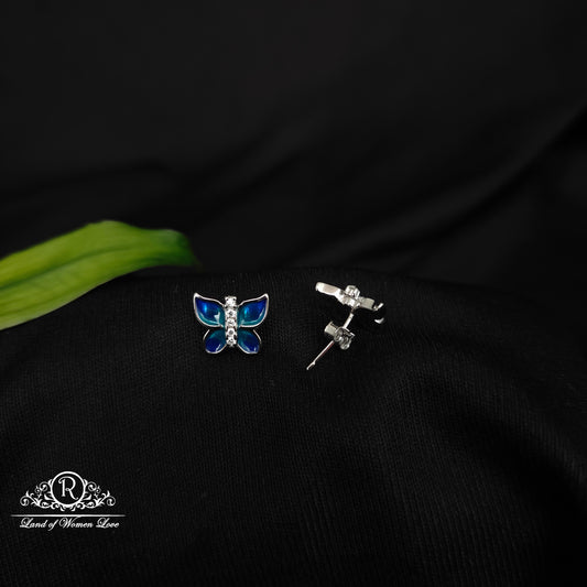 92.5 SILVER BLUE COLOUR BUTTERFLY EARRINGS-RCG328