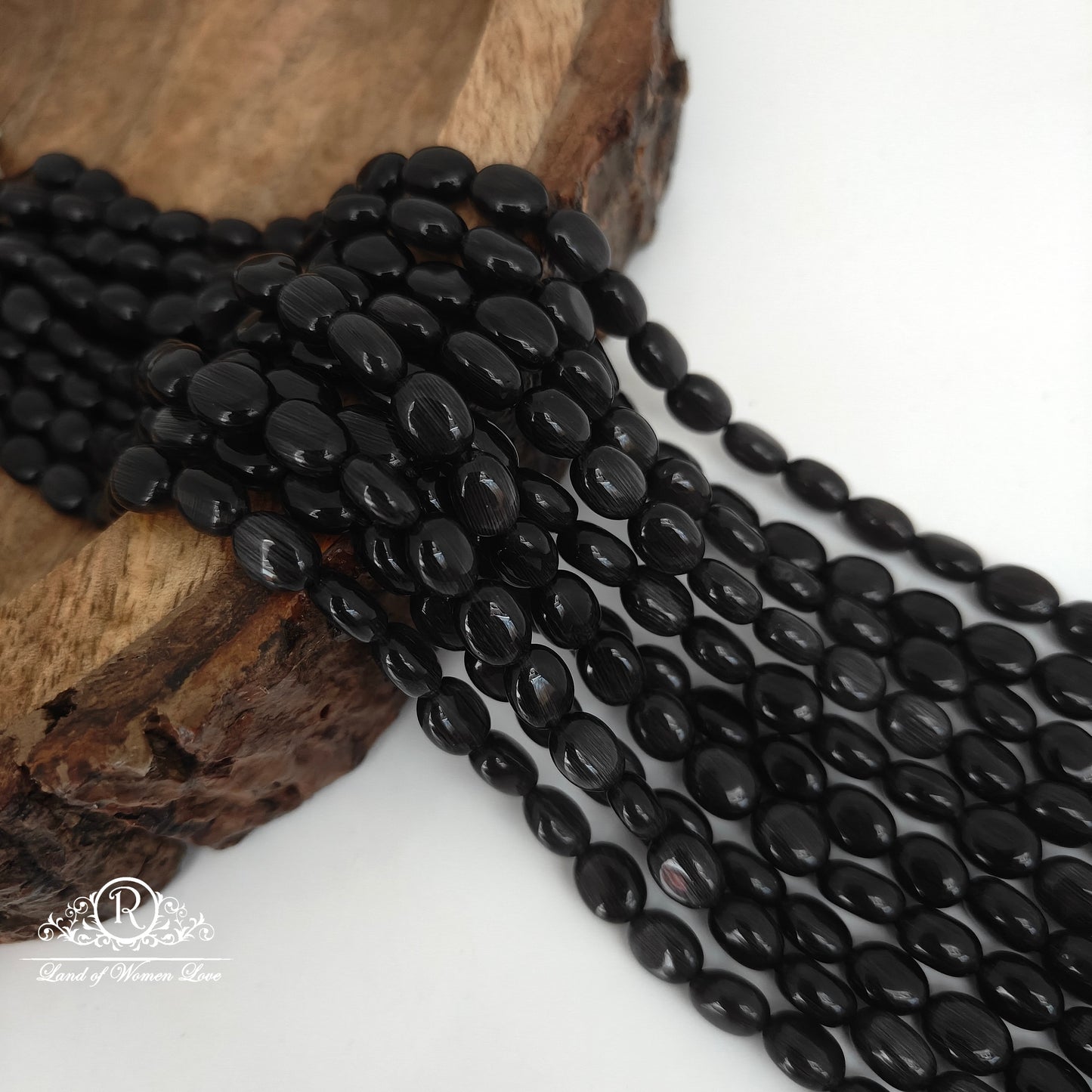 MONALISA OVAL BLACK BEADS-RCJM049