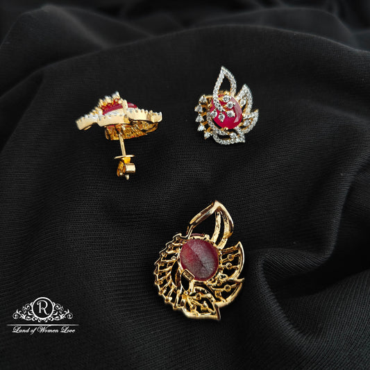 92.5 Silver ruby diamond finishing pendent with earrings -RCSB030