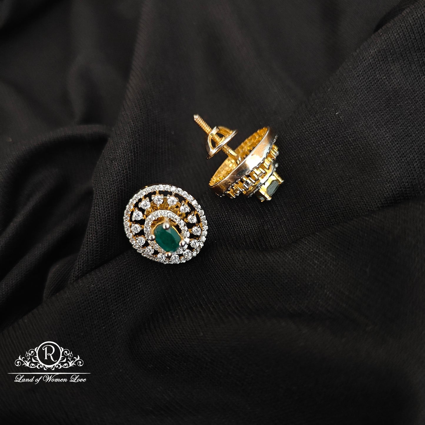 92.5 silver diamond finishing studs with green stones-RCCP80