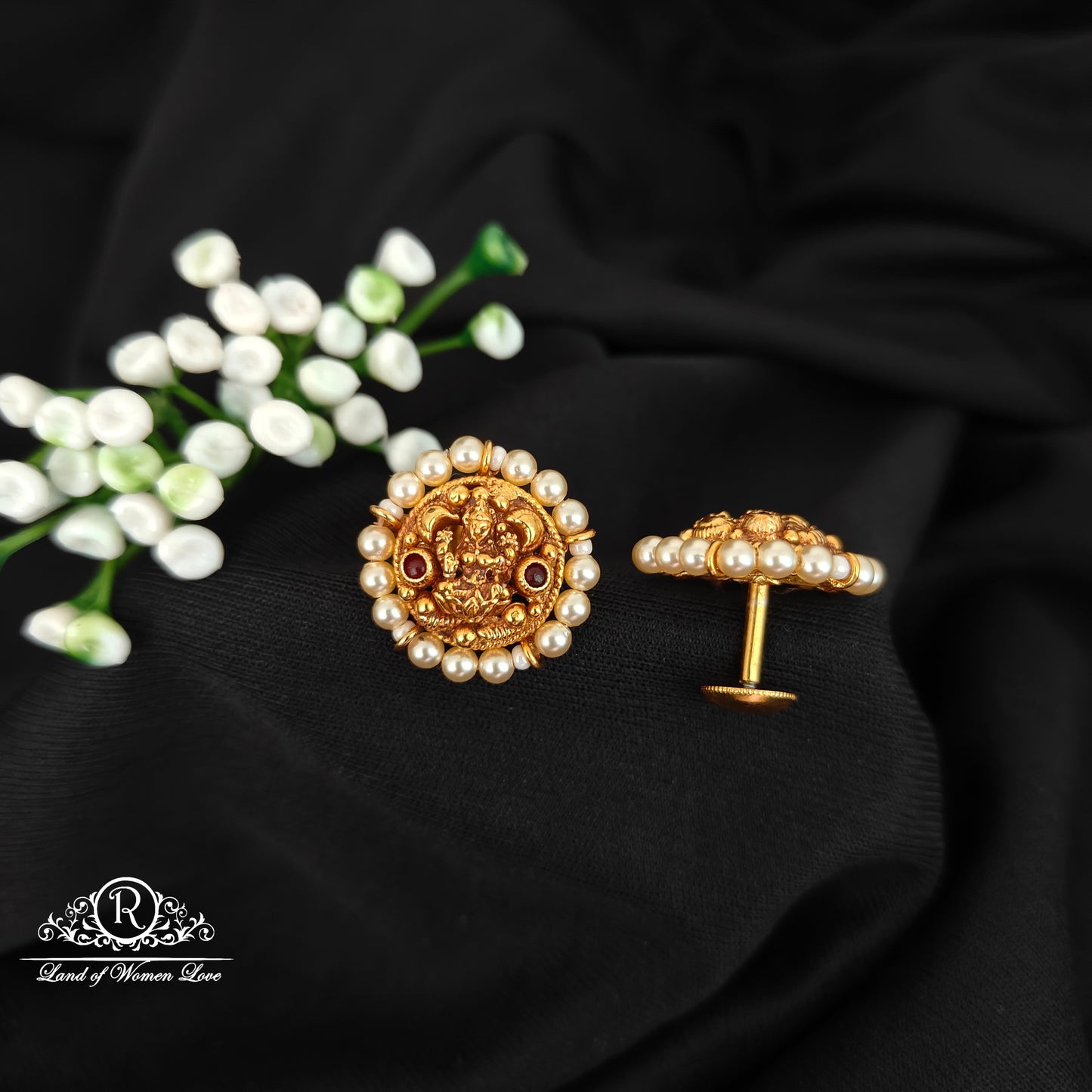 92.5 SILVER LAKSHMI DEVI WITH PEARL ROUND STUDS-RCJR1081