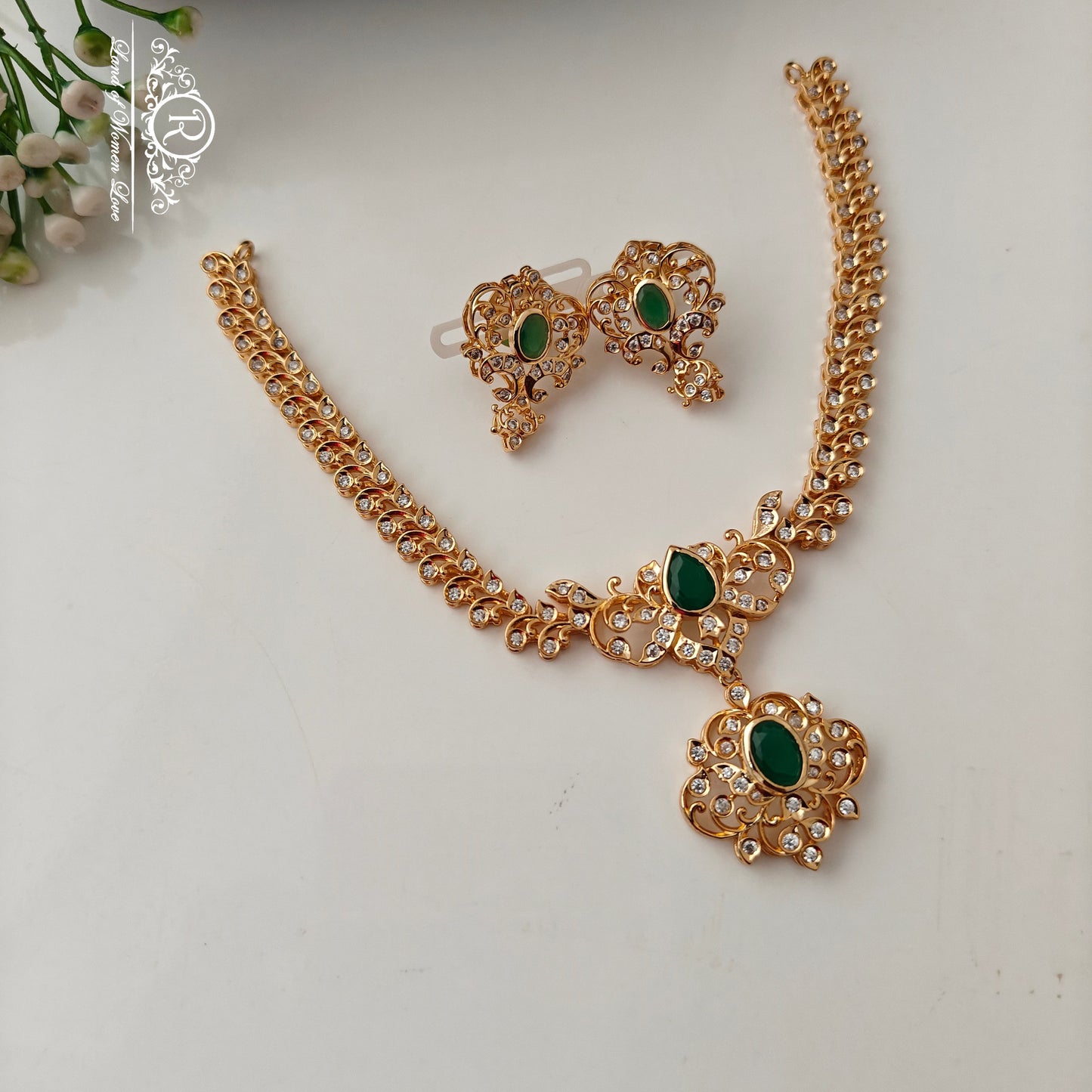 92.5 Silver Closed Setting Necklace With Earrings Set-RCCP531