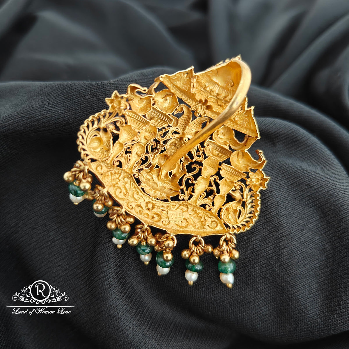 92.5 Silver lakshmidevi and peacock design pendent with beads hangings-RCR187