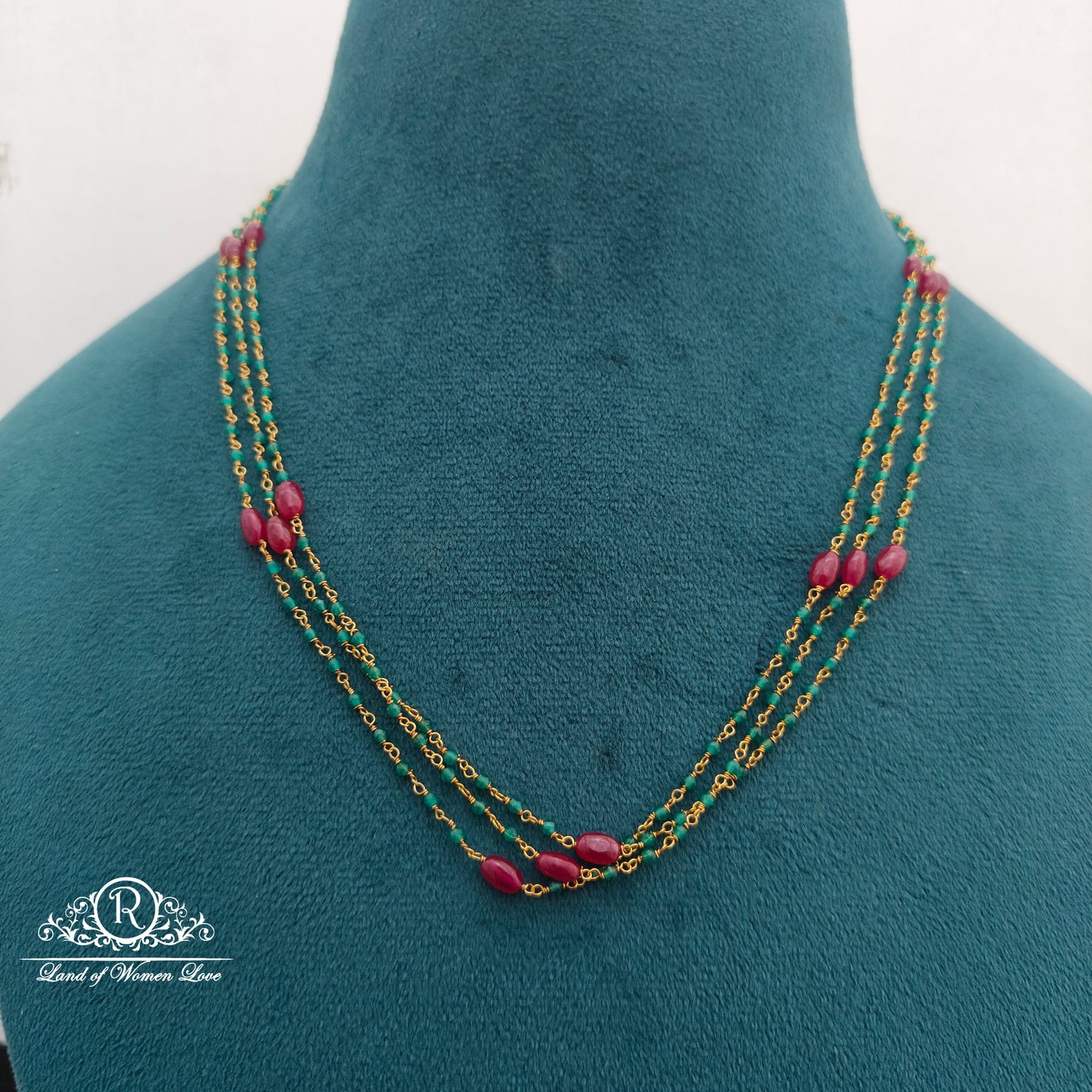92.5 silver beads chain with ruby and green beads -RCMJ297