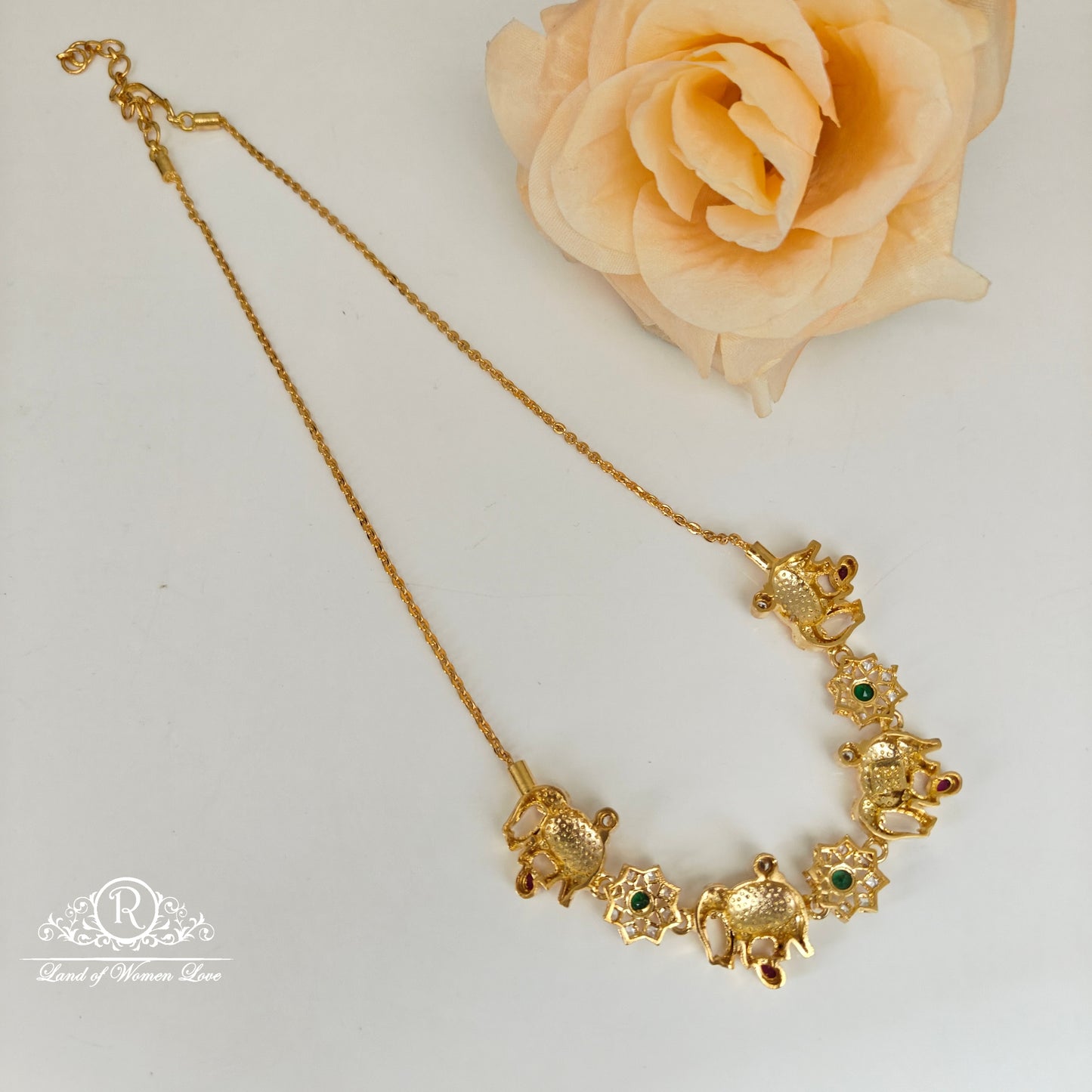 92.5 Silver Elephant White Stone Necklace-RCH1205