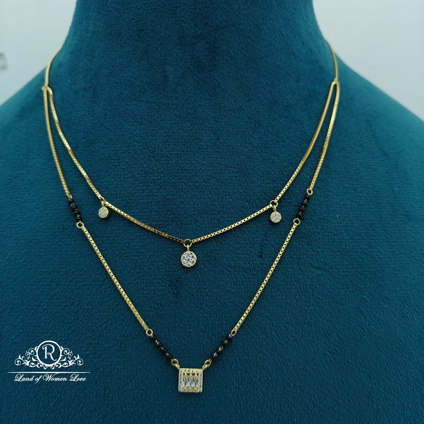 92.5 Silver Gold Polish Black Beads Chain-RCSS009