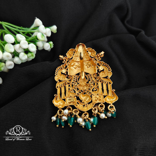 92.5 Silver lakshmidevi and peacock design pendent with beads hangings-RCR103