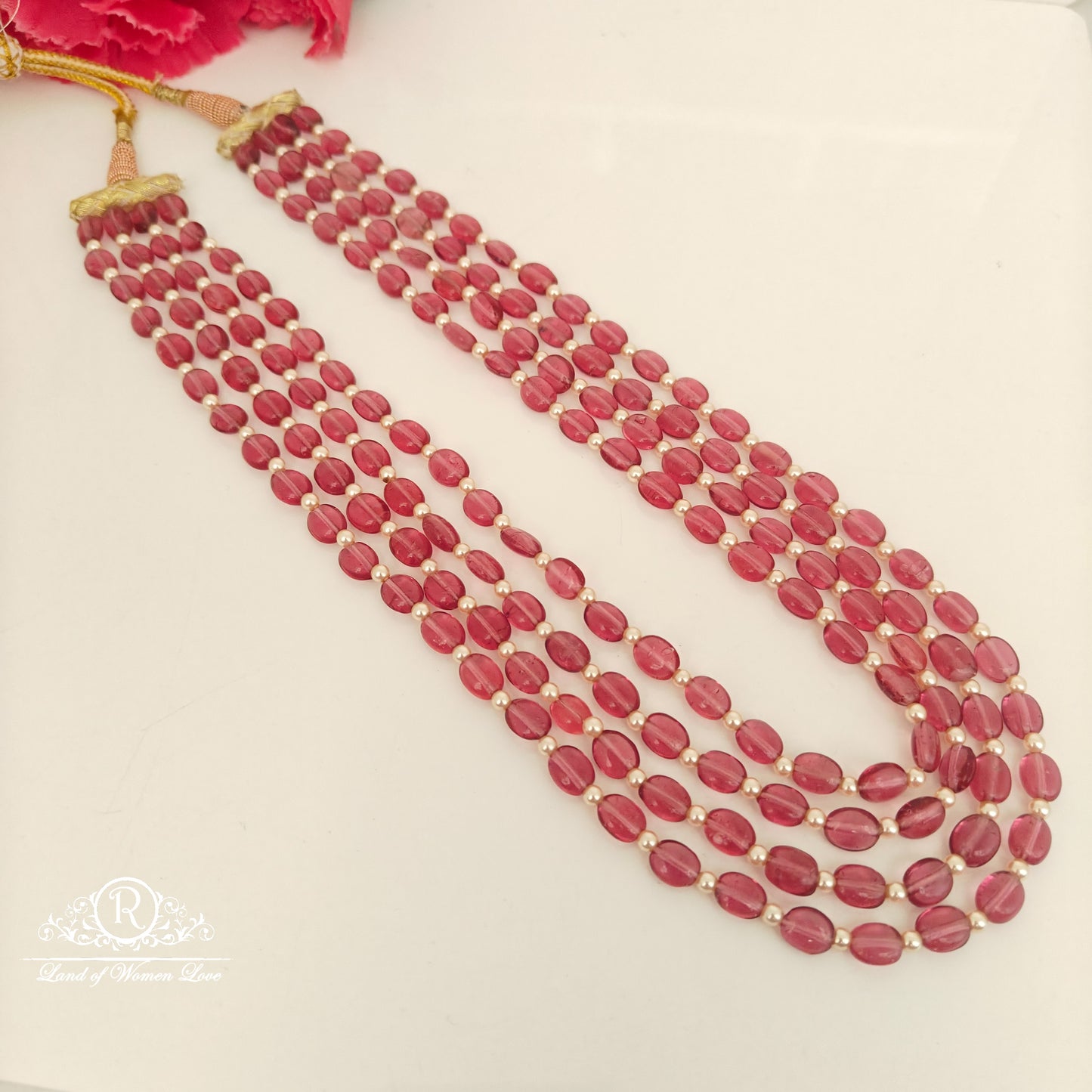 GEM STONE 4 LINES RUBY BEADS MALA-RCH1049