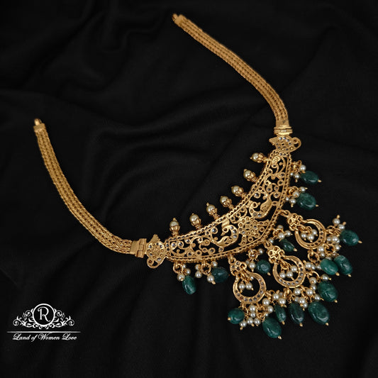 92.5 silver beautiful necklace with green beads hangings-RCM847