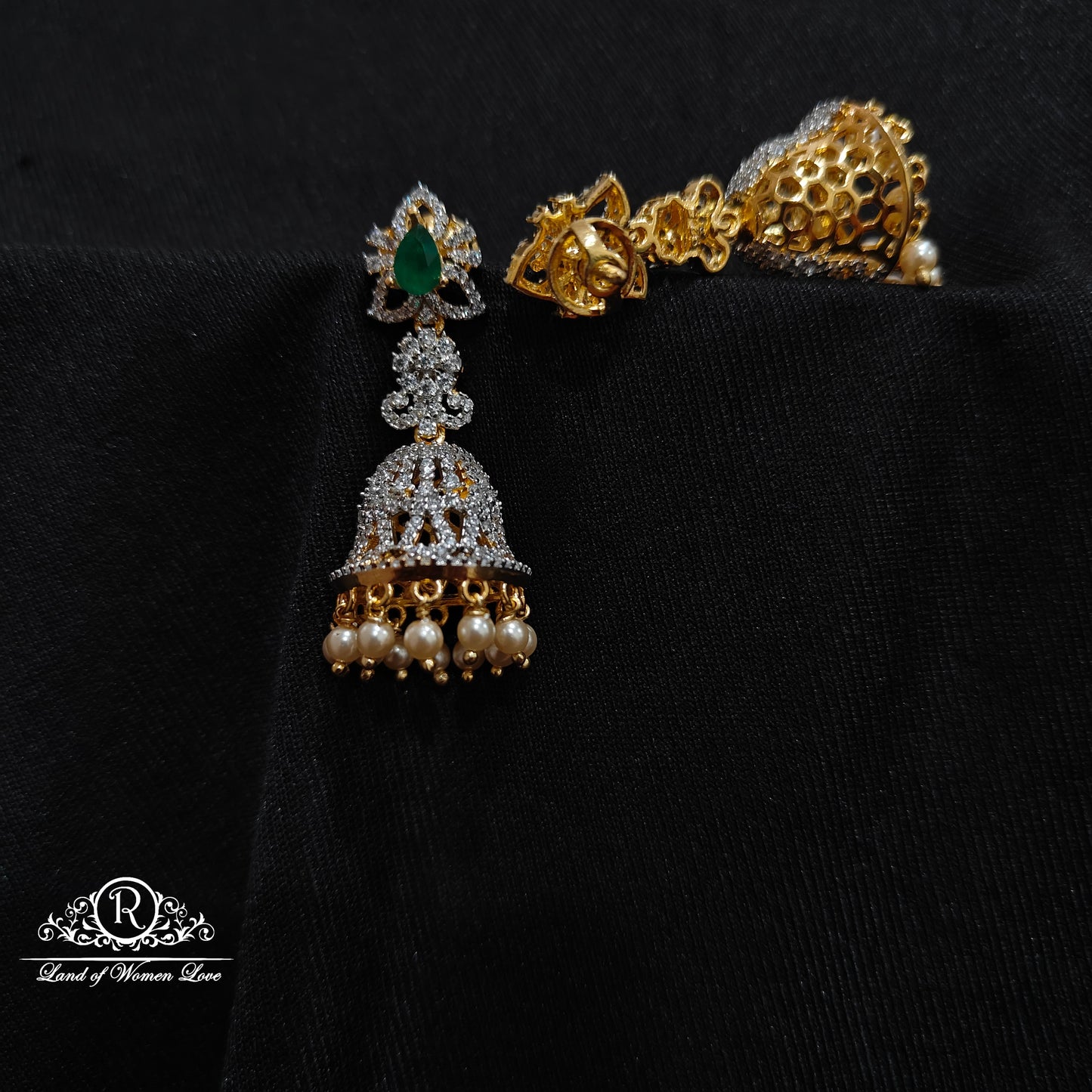 92.5 Silver diamond finishing jumkas with pearls hanging -RCM1604