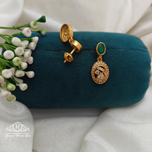 92.5 Silver Green and White Stone Earrings-RCR040
