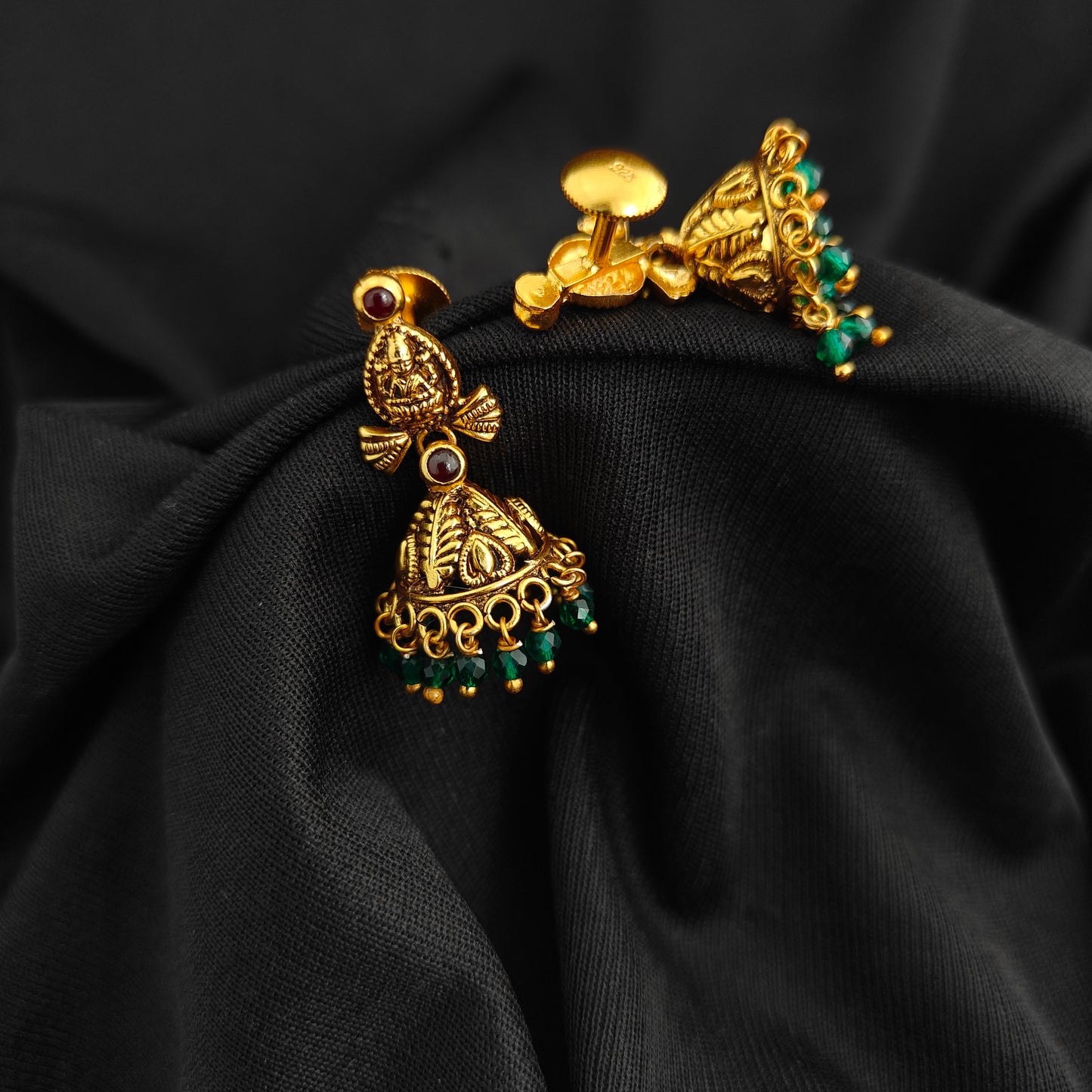92.5 Silver With Gold Polish Lakshmi Devi Jumkas -RCV412