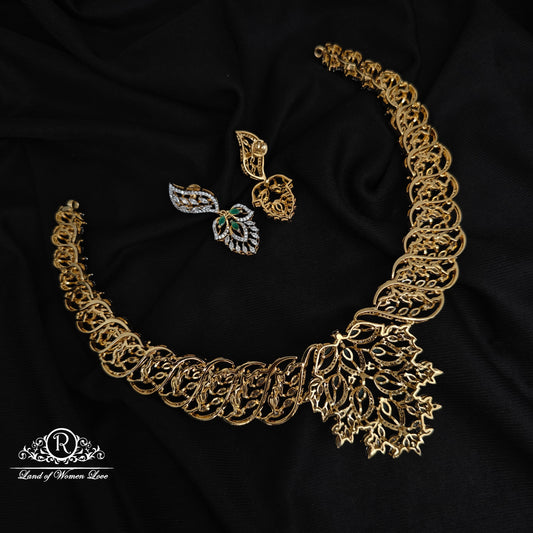 92.5-SILVER DIAMOND FINISHING NECKLACE WITH EARRINGS-RCZ1086