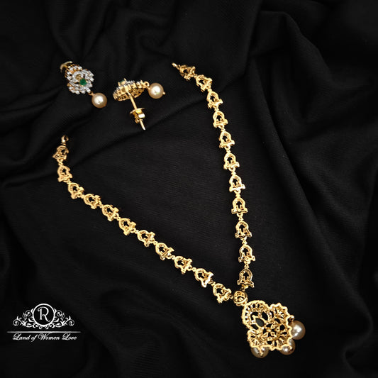 92.5 SILVER DIAMOND FINISHING NECKLACE WITH EARRINGS SET-RCZP06