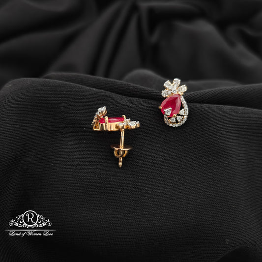 92.5 silver Ruby drop shape flower design diamond finishing earrings -RCR211