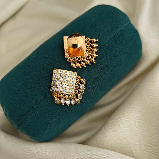 92.5 silver square design hand made jewellery with white stones earrings-RCK346