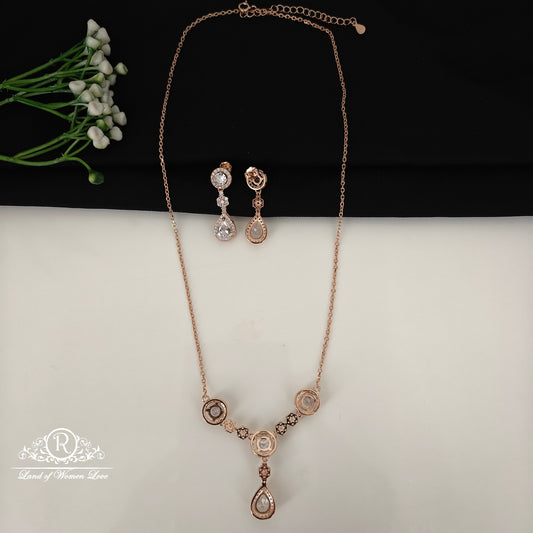 92.5 SILVER ROSE GOLD NECKLACE WITH EARRINGS-RCG361-1