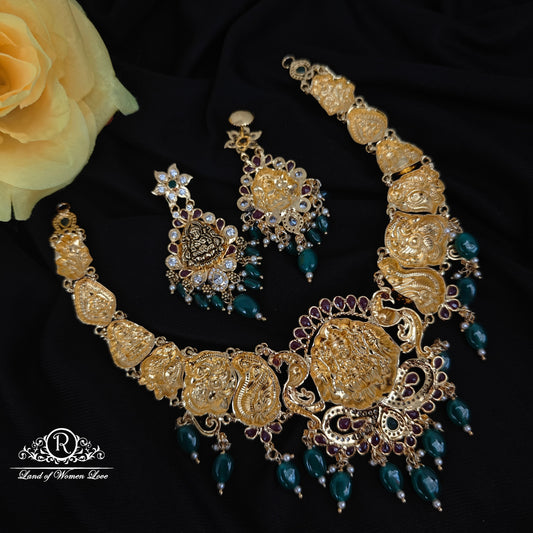 92.5 SILVER LAKSHMI DEVI NECKLACE WITH EARRINGS SET -RCMB011