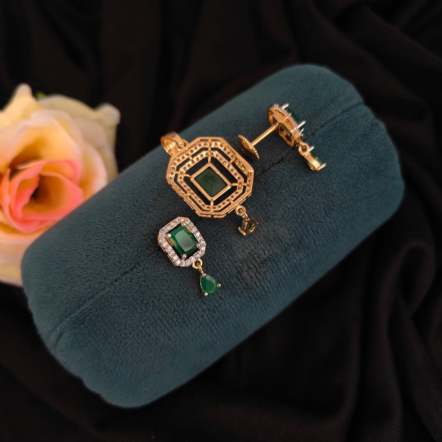 92.5 SILVER CZ STONE EARRINGS WITH LOCKET SET -RCMB018