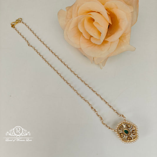 92.5 Silver Mossinate Pendant with Pearl Chain -RCH1207