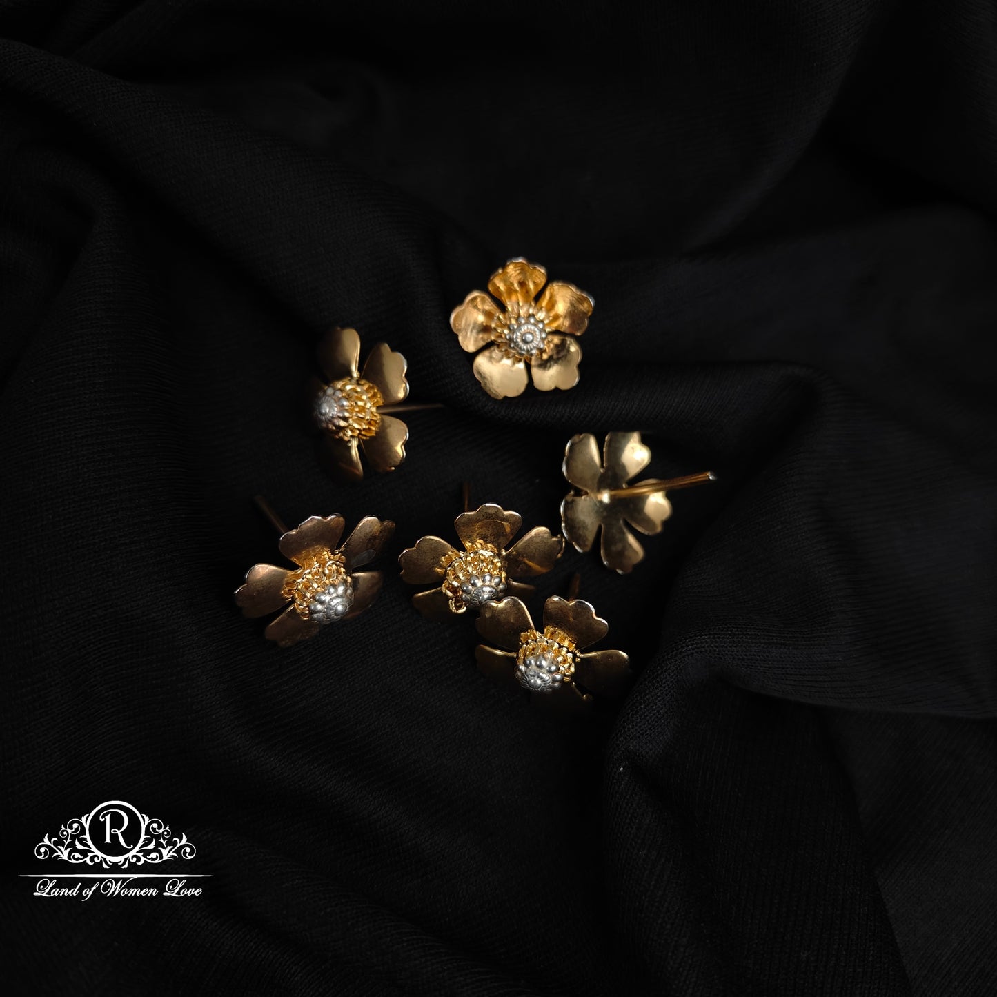SILVER WITH GOLD POLISH POOJA FLOWER -RCRS041