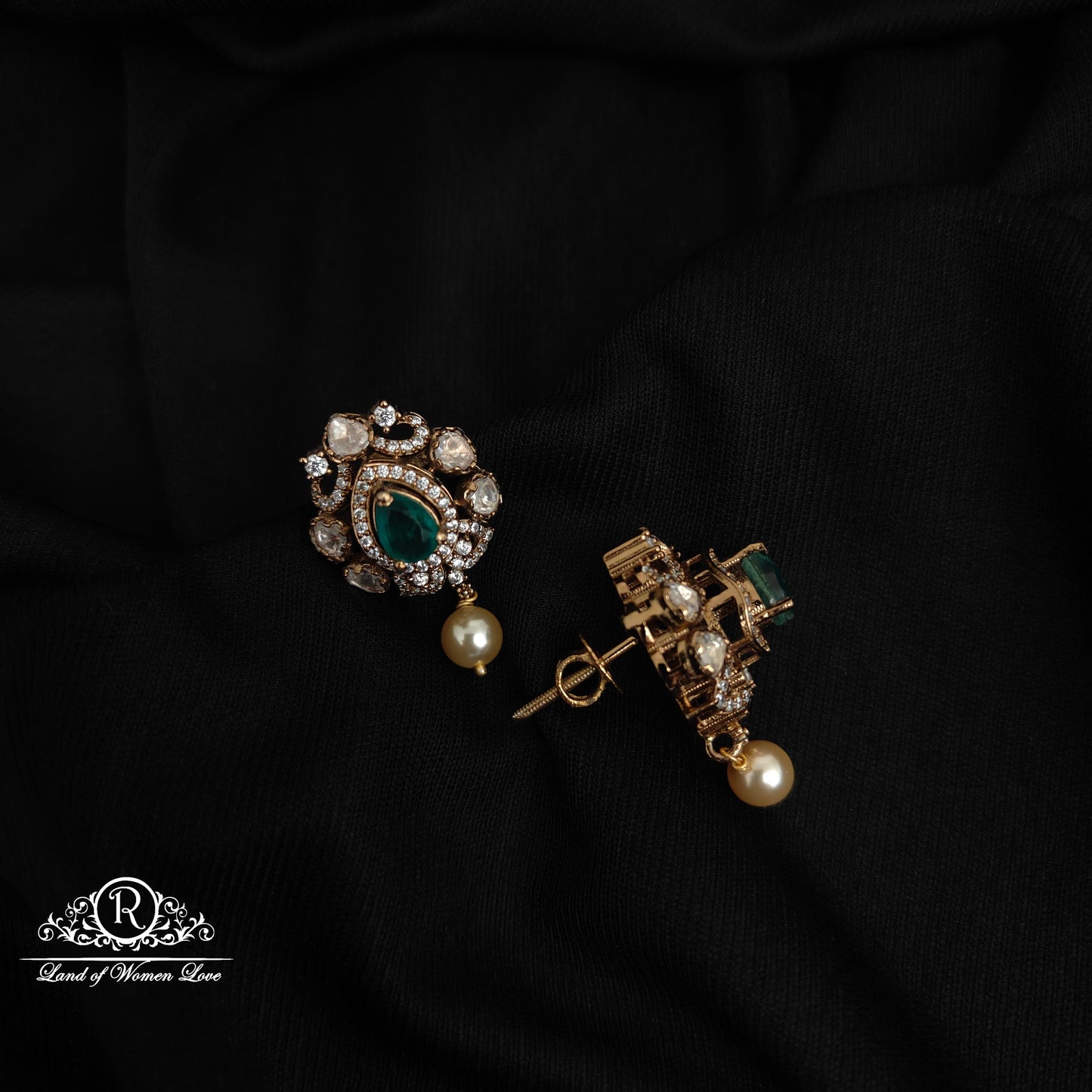 92.5 silver victorian Earrings with pearl hangings- RCZ33-1