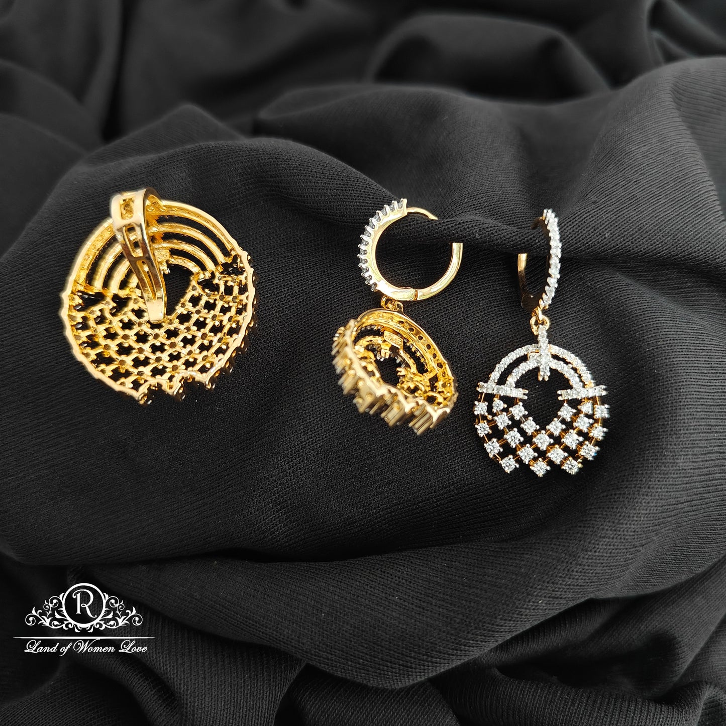 92.5 Silver diamond finishing locket with earrings -RCSB029