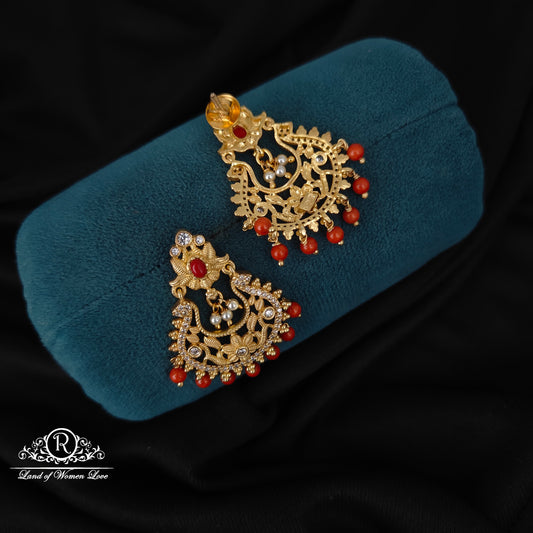 92.5 SILVER CHANDBALI CORAL BEADS EARRINGS -RCM1377