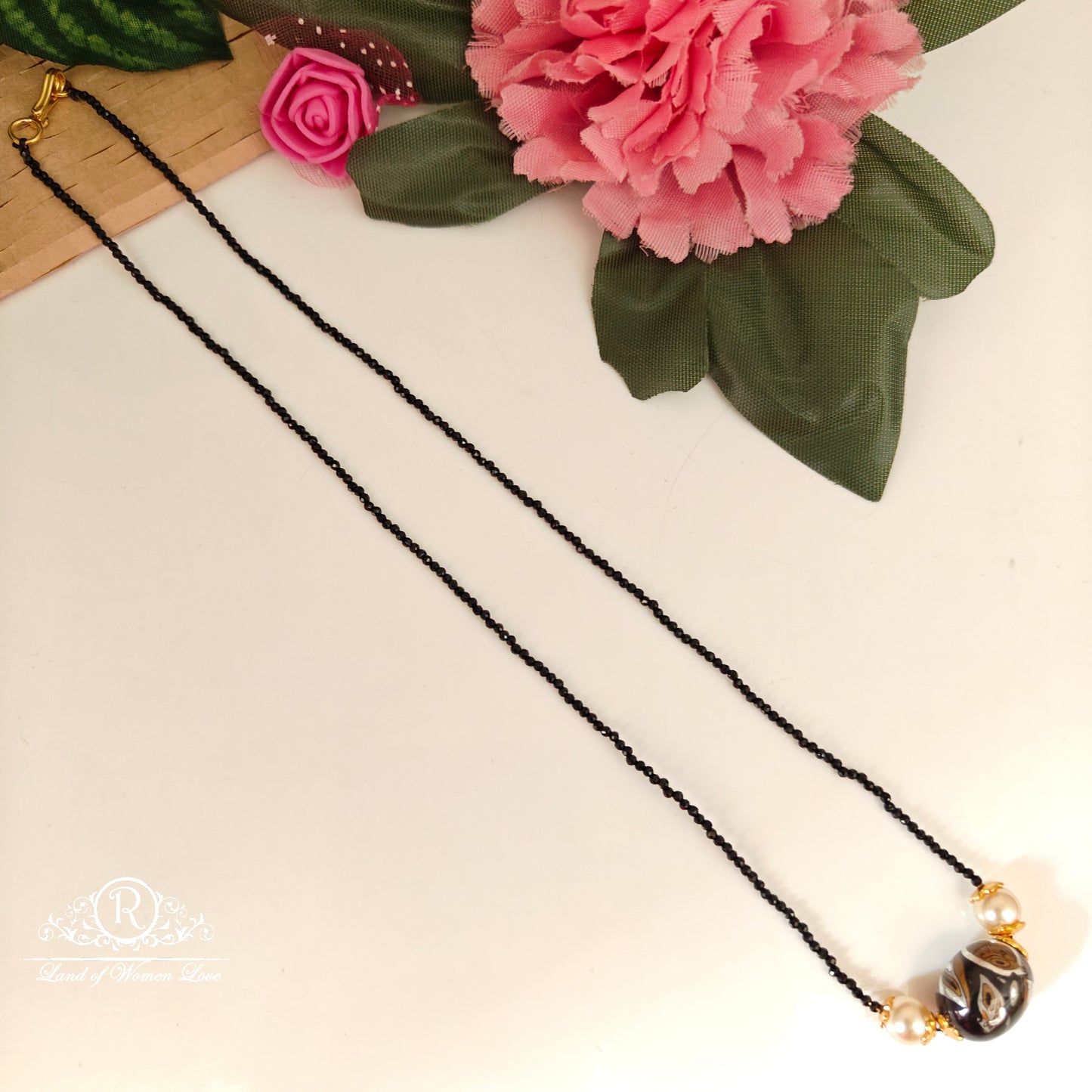 92.5-SILVER BLACK BEADS CHAIN-RCH1136