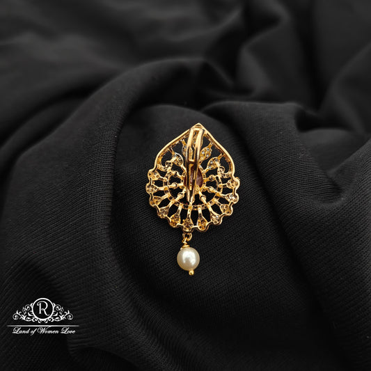 92.5 Silver Ruby stone diamond finishing flower design pendent with pearl drop -RCR197