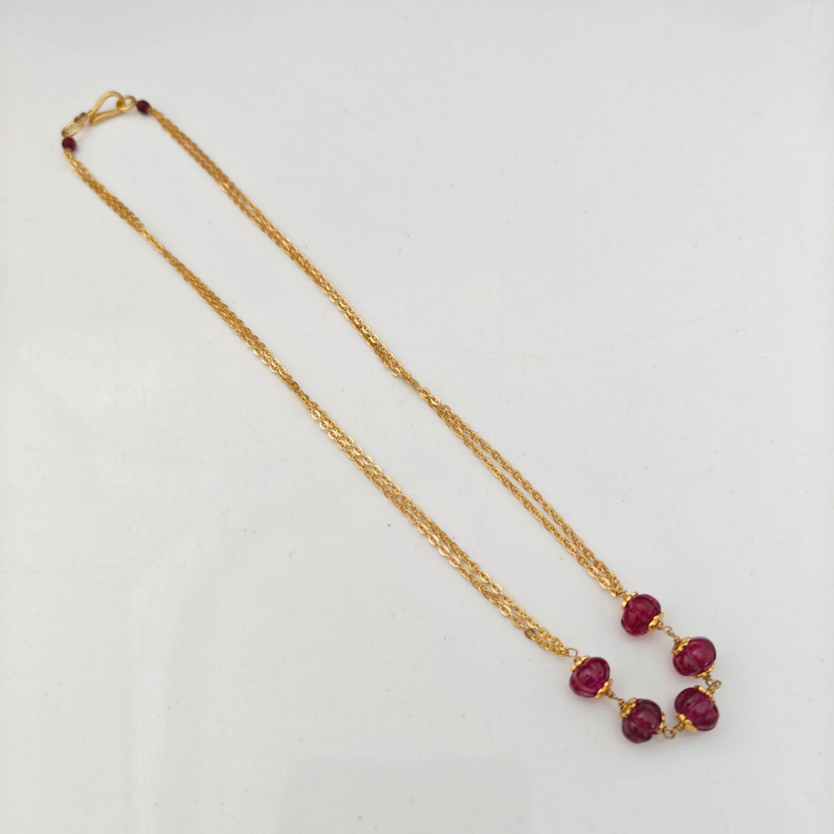 92.5 silver chain with ruby pumpkin beads -RCH1383