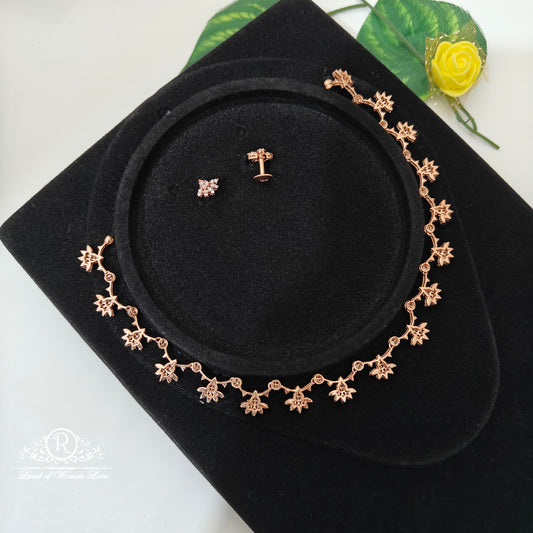 92.5 silver rosegold polish necklace with earrings set-RCDS0654