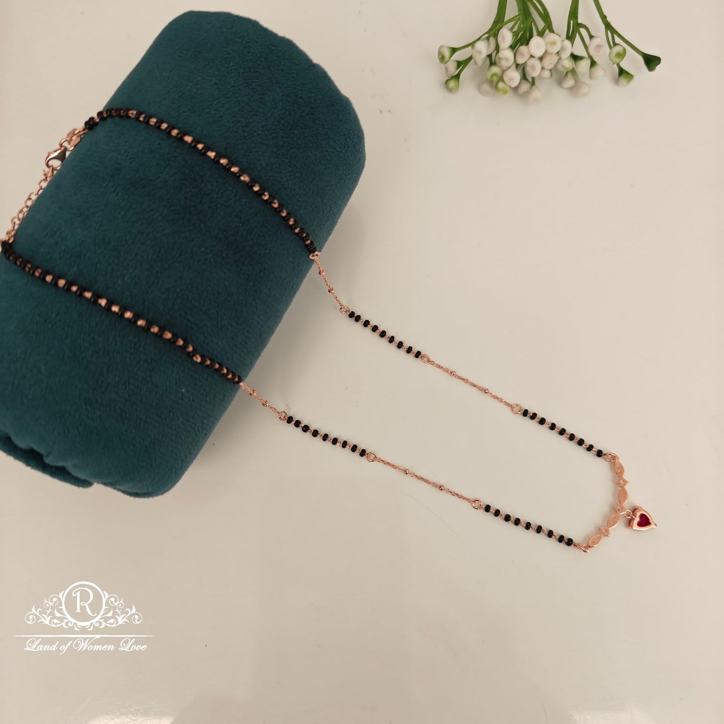 92.5 SILVER ROSE GOLD POLISH BLACK BEADS CHAIN-RCRB39