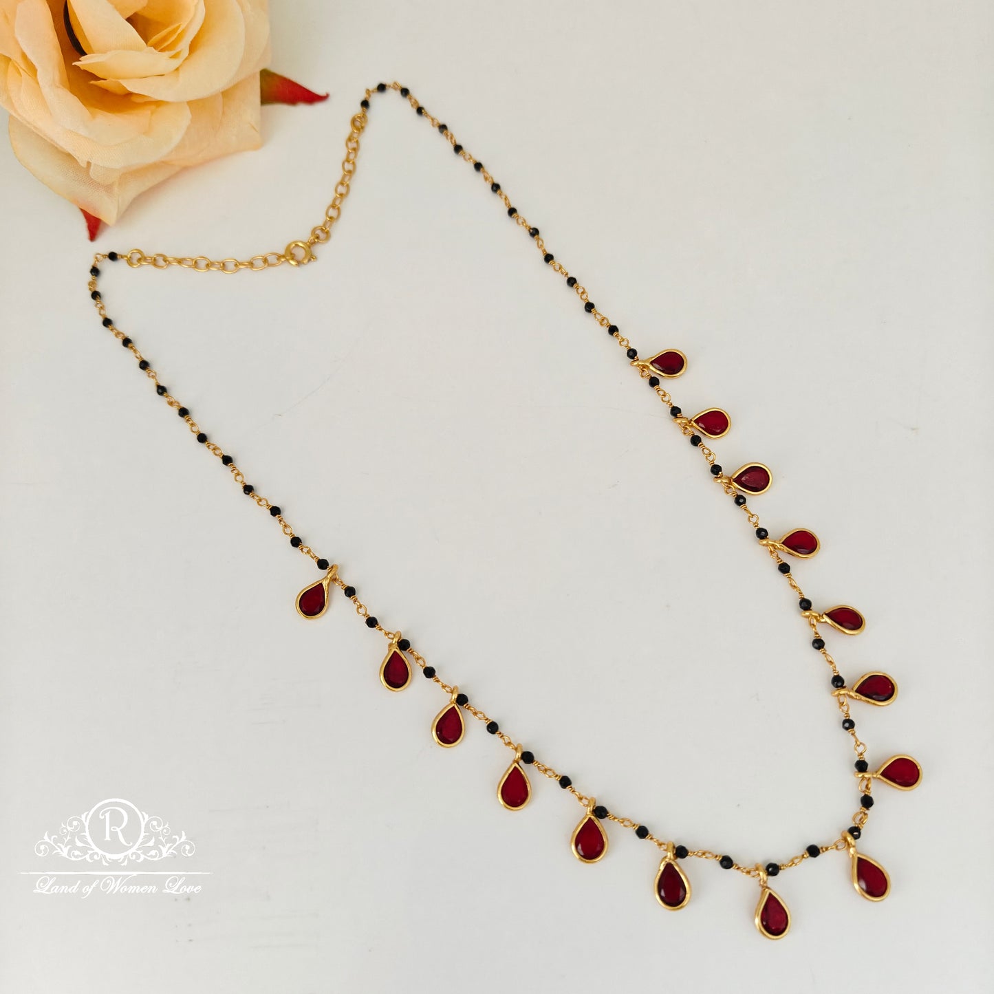 92.5 Silver Black Beads Chain-RCJR1115