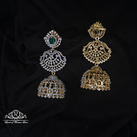 92.5 SILVER DIAMOND FINISHING 3 PC MODEL DETACHABLE EARRINGS JUMKAS-RCZP017