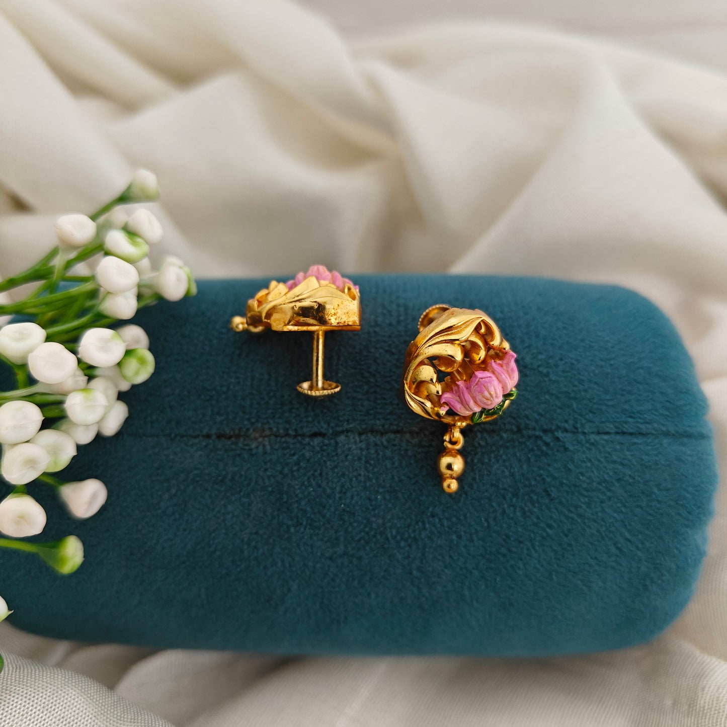 92.5 Ultra premium lotus flower design earrings-RCR169
