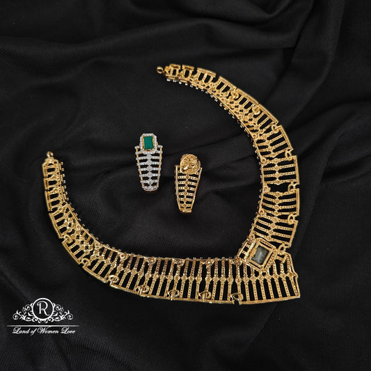 92.5 SILVER DIAMOND FINISHING NECKLACE WITH EARRINGS SET-RCM1443