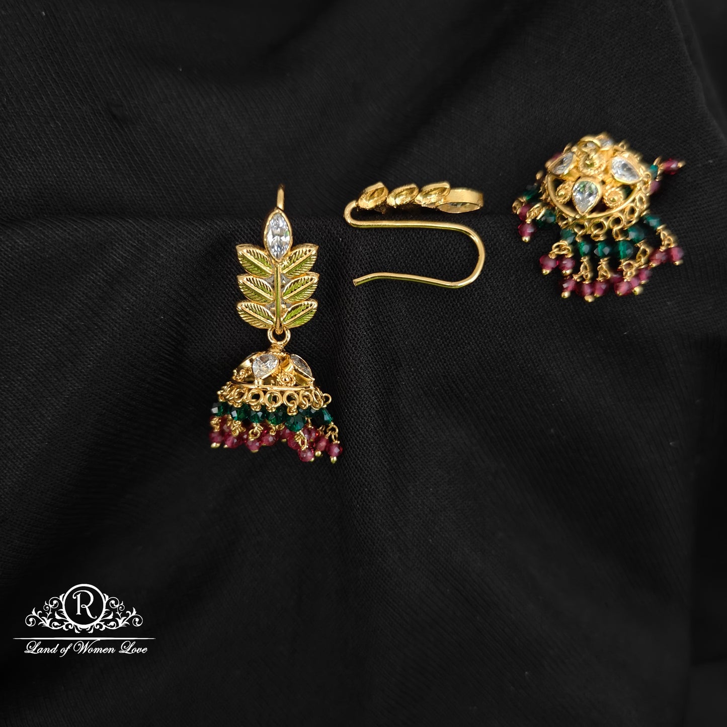 92.5 SILVER MANGO DESGIN HOOK MODEL CHANGEABLE JUMKAS DESGIN EARRINGS-RCBH012