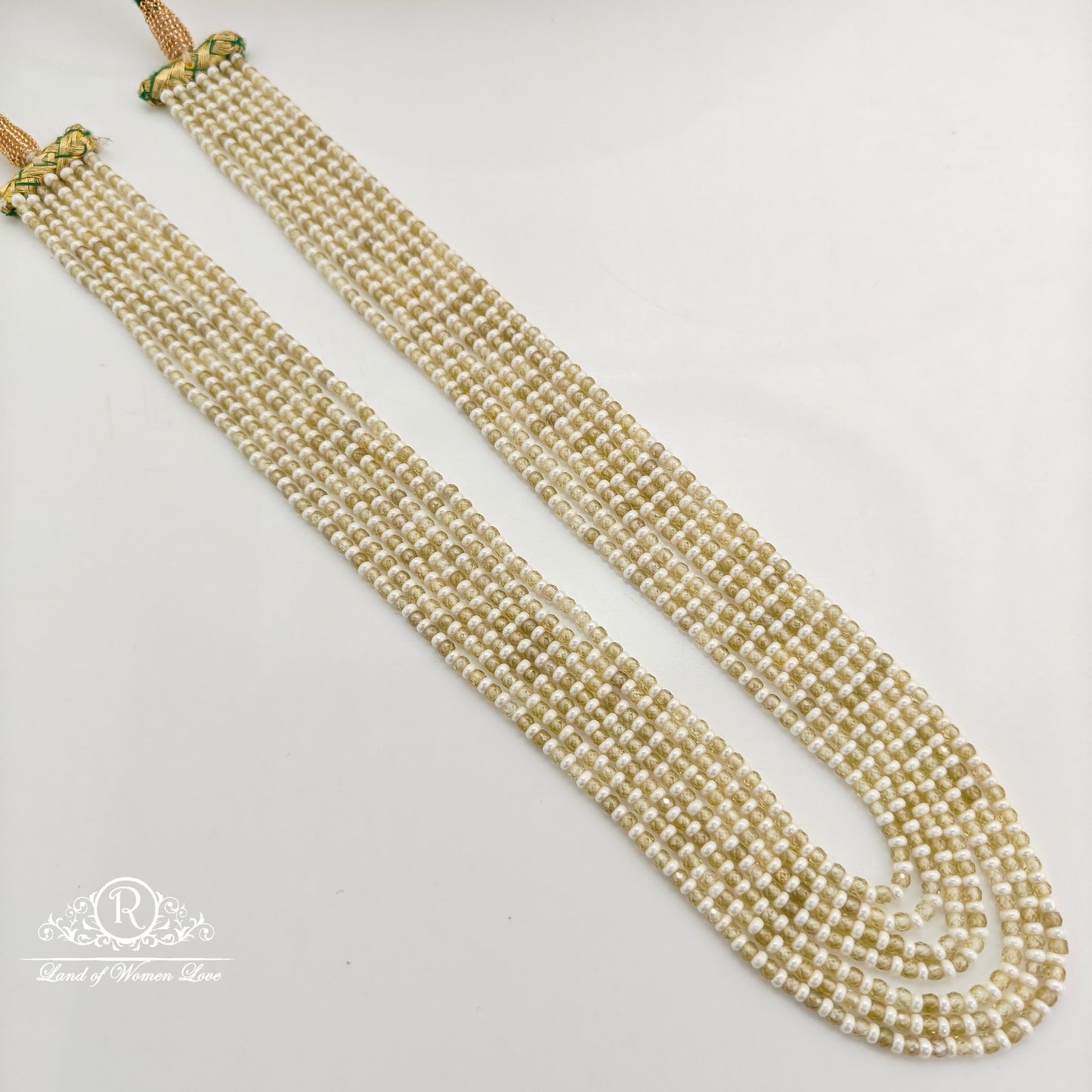 Lite green and cream colour beads potha mala-RCJM258
