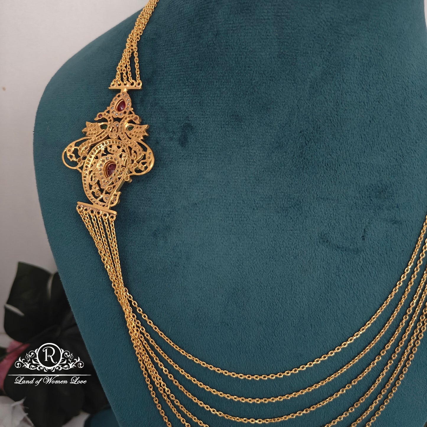 92.5 silver beautiful chandraharam with peacock side locket-RCH1008