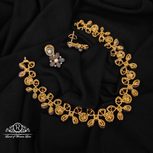 Silver pearl gem stone necklace-RCCP258