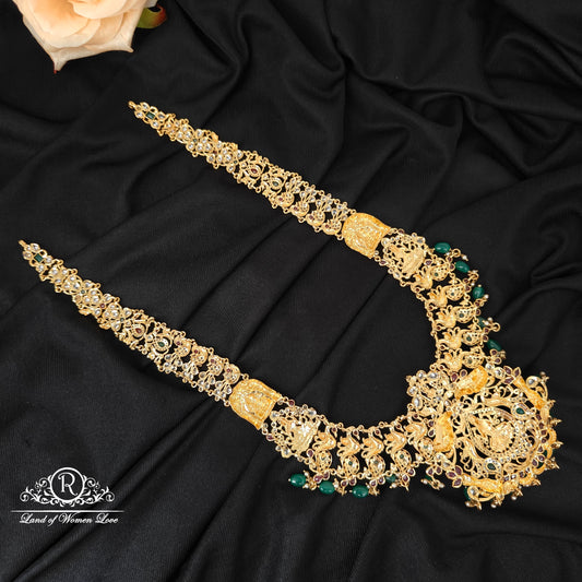 92.5 silver Lakshmi Devi with peacock design haram-RCMB038