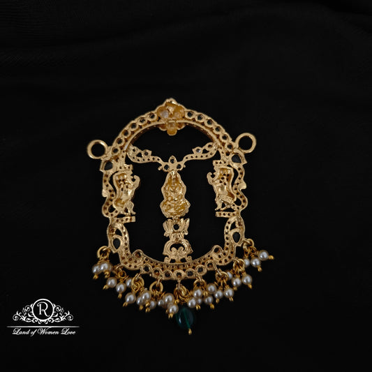 92.5 SILVER LAKSHMI DEVI GREEN BEADS MALA LOCKET -RCM1385