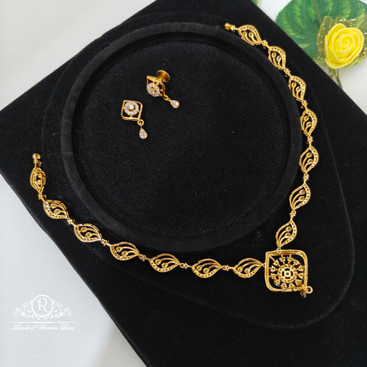 92.5 silver gold polish necklace with earrings set-RCDS0655