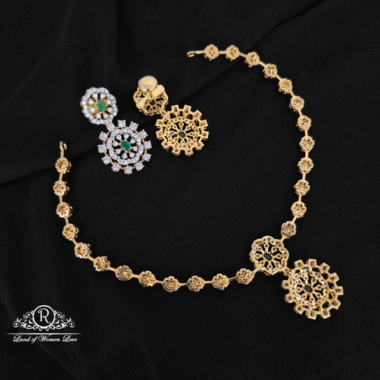 92.5 SILVER DIAMOND FINISHING NECKLACE WITH EARRINGS-RCHD116